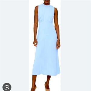 Theory Blue Sleeveless Mock Neck Sheath Midi Dress